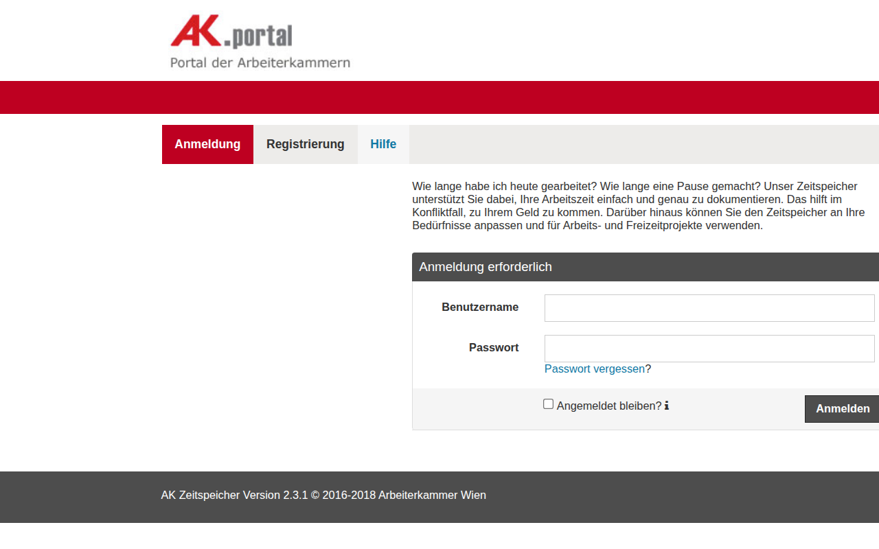 AK Zeitspeicher login screen
